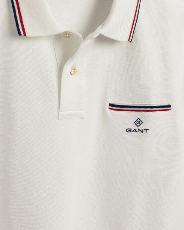 Gant 3-Color Tipping Piqué Men's Polo Shirts White | hQZgr6cE3YM