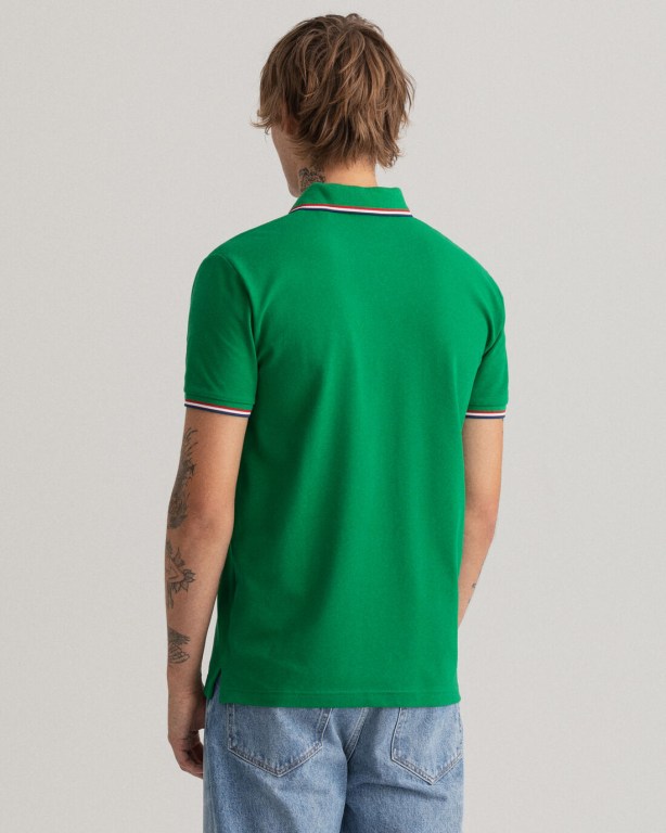 Gant 3-Color Tipping Piqué Men's Polo Shirts Green | uCKgQ5PNa4r