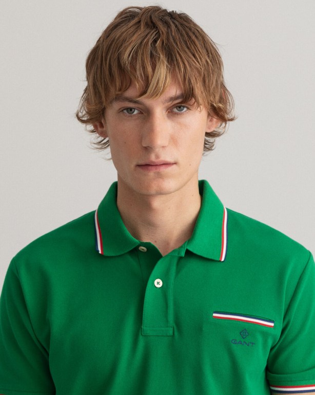 Gant 3-Color Tipping Piqué Men's Polo Shirts Green | uCKgQ5PNa4r