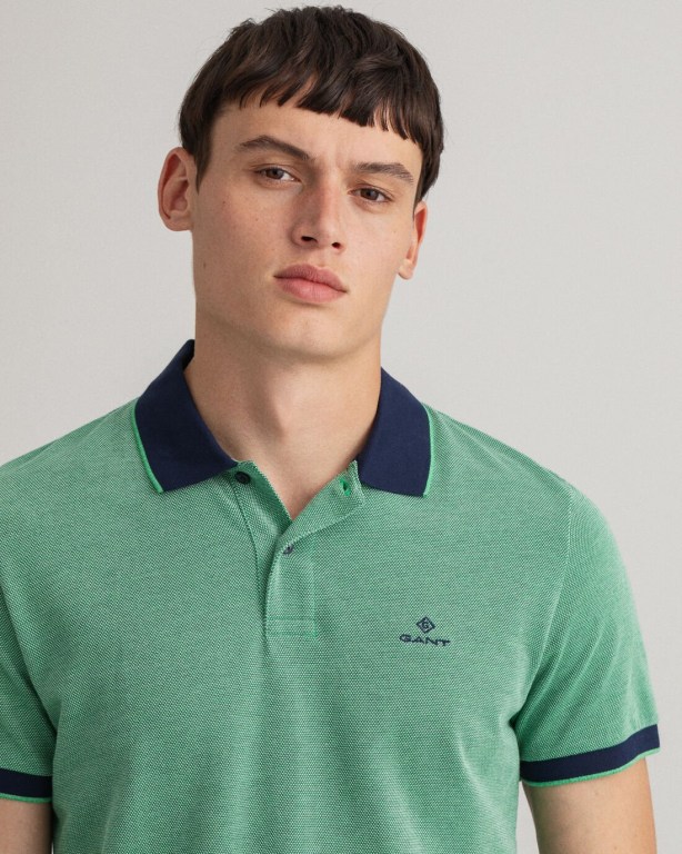 Gant 4-Color Oxford Piqué Men's Polo Shirts Green | IP7Dp80sDck