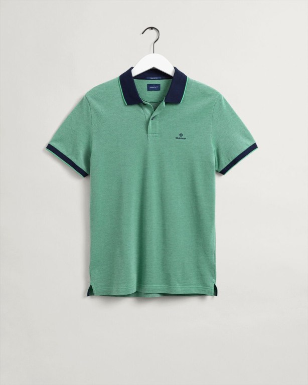 Gant 4-Color Oxford Piqué Men's Polo Shirts Green | IP7Dp80sDck