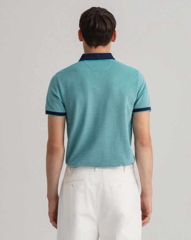 Gant 4-Color Oxford Piqué Men's Polo Shirts Deep Turquoise | XlAIKYqPaHh