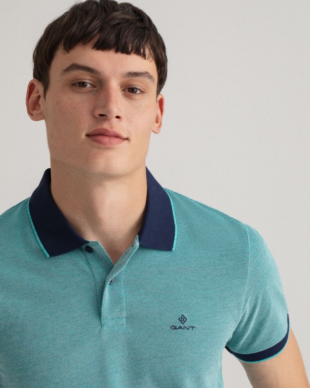 Gant 4-Color Oxford Piqué Men's Polo Shirts Deep Turquoise | XlAIKYqPaHh