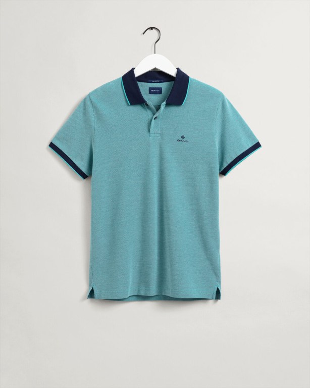 Gant 4-Color Oxford Piqué Men's Polo Shirts Deep Turquoise | XlAIKYqPaHh