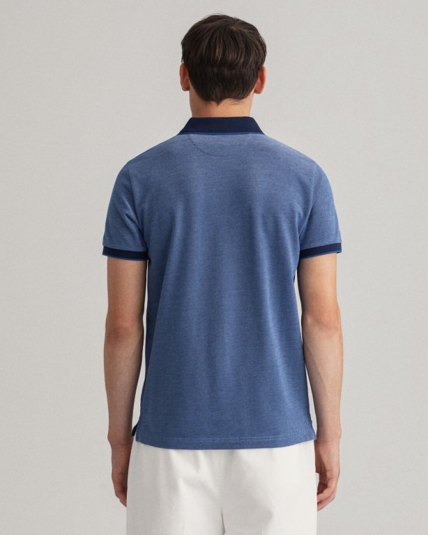 Gant 4-Color Oxford Piqué Men's Polo Shirts Blue | aQLbX80IcDn