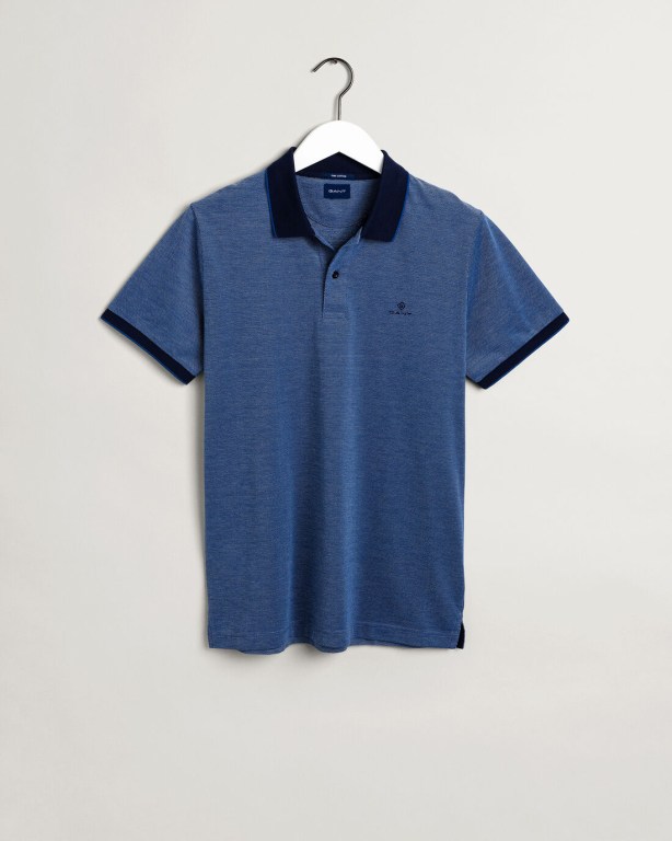 Gant 4-Color Oxford Piqué Men's Polo Shirts Blue | aQLbX80IcDn