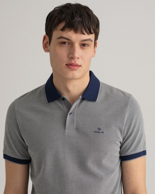 Gant 4-Color Oxford Piqué Men's Polo Shirts Grey | pLYgzkBh3VI