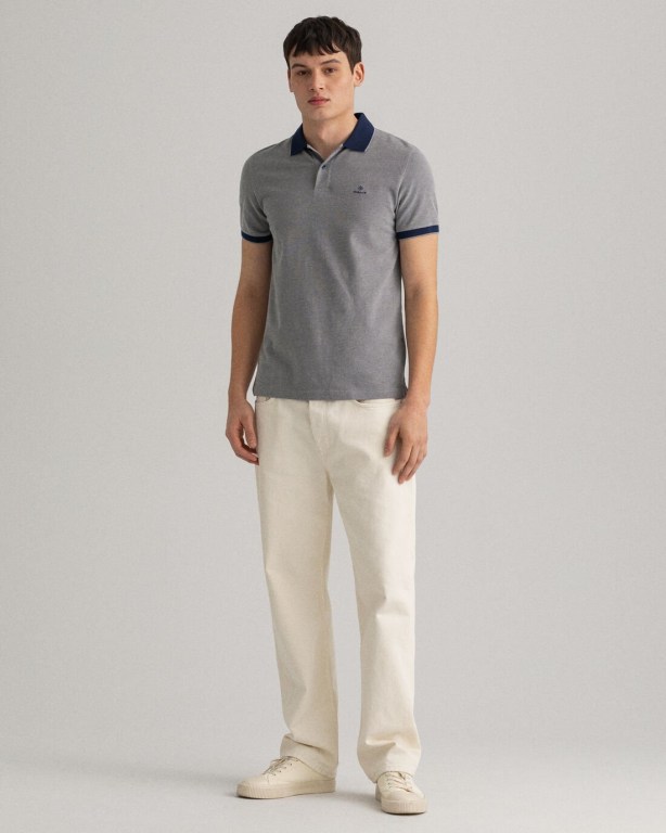 Gant 4-Color Oxford Piqué Men's Polo Shirts Grey | pLYgzkBh3VI