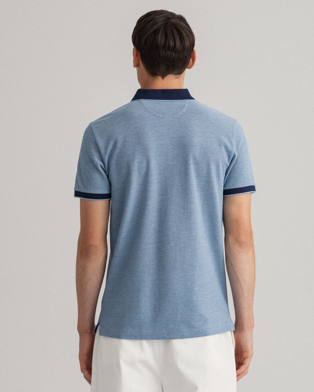 Gant 4-Color Oxford Piqué Men's Polo Shirts Silver Blue | zovxYNaIydK