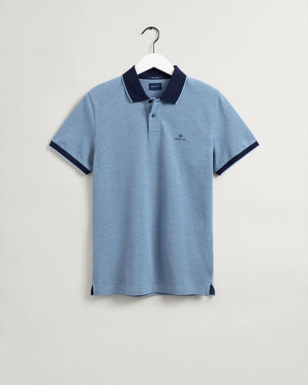 Gant 4-Color Oxford Piqué Men's Polo Shirts Silver Blue | zovxYNaIydK