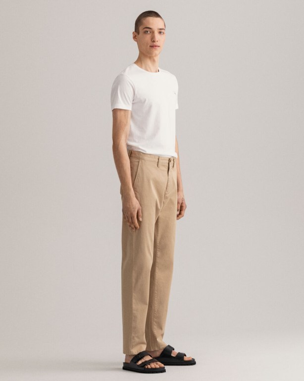 Gant Allister Regular Fit Twill Chinos Men's Pants Dark Khaki | Z1C8ETI07OG