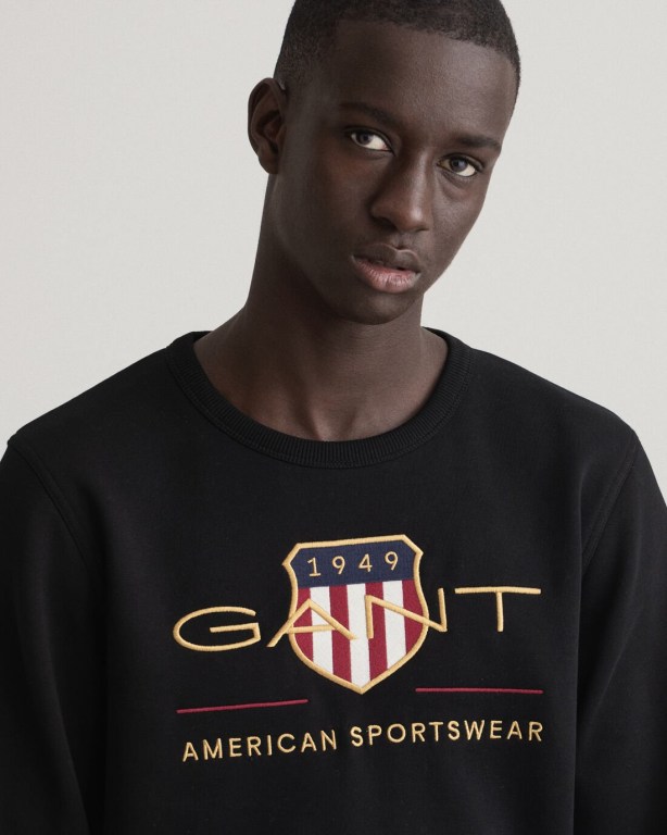 Gant Archive Shield Crew Neck Sweater Men's Sweatshirts Black | 1KokPG5rI2g