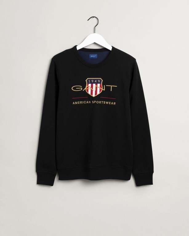 Gant Archive Shield Crew Neck Sweater Men's Sweatshirts Black | 1KokPG5rI2g