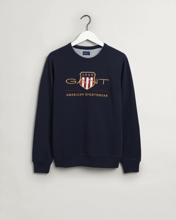 Gant Archive Shield Crew Neck Sweater Men's Sweatshirts Blue | 1jTknnxINEH