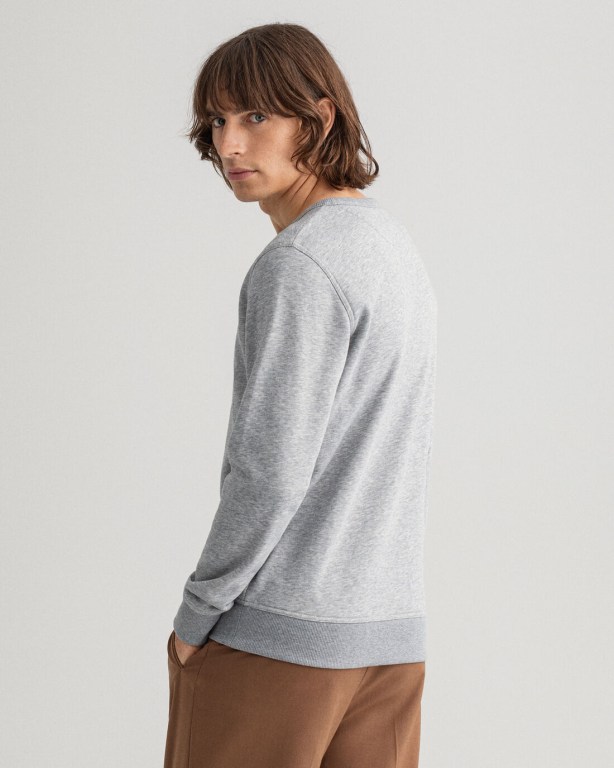 Gant Archive Shield Crew Neck Sweater Men's Sweatshirts Grey | 7OSpT3aAE8n