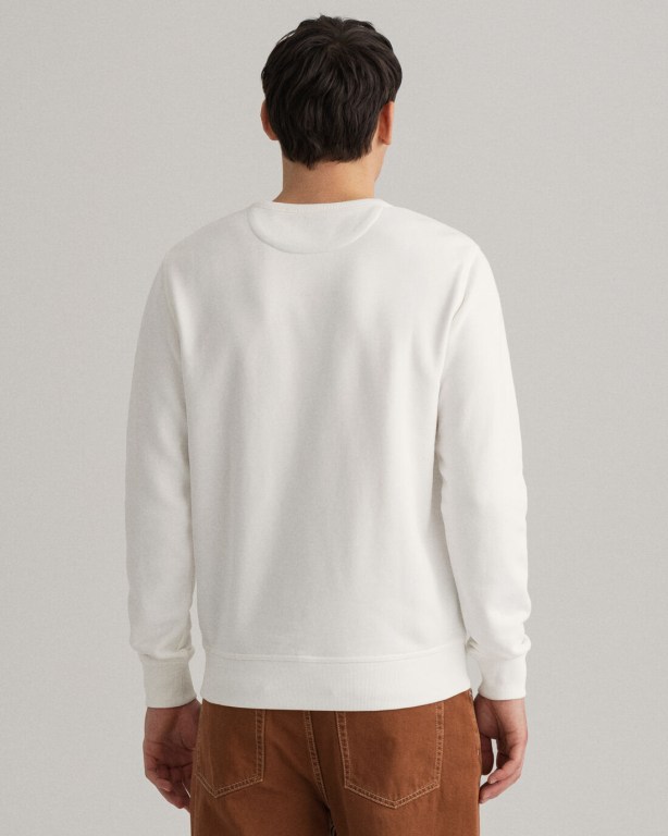 Gant Archive Shield Crew Neck Sweater Men's Sweatshirts White | DQ5AASpZBJF