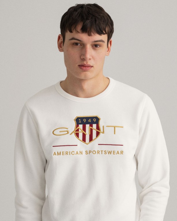 Gant Archive Shield Crew Neck Sweater Men's Sweatshirts White | DQ5AASpZBJF