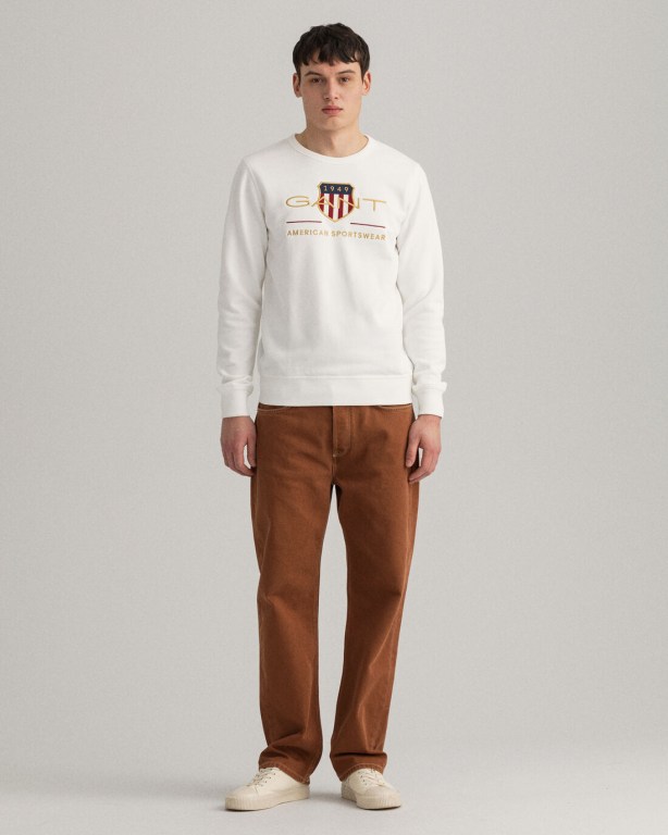 Gant Archive Shield Crew Neck Sweater Men's Sweatshirts White | DQ5AASpZBJF