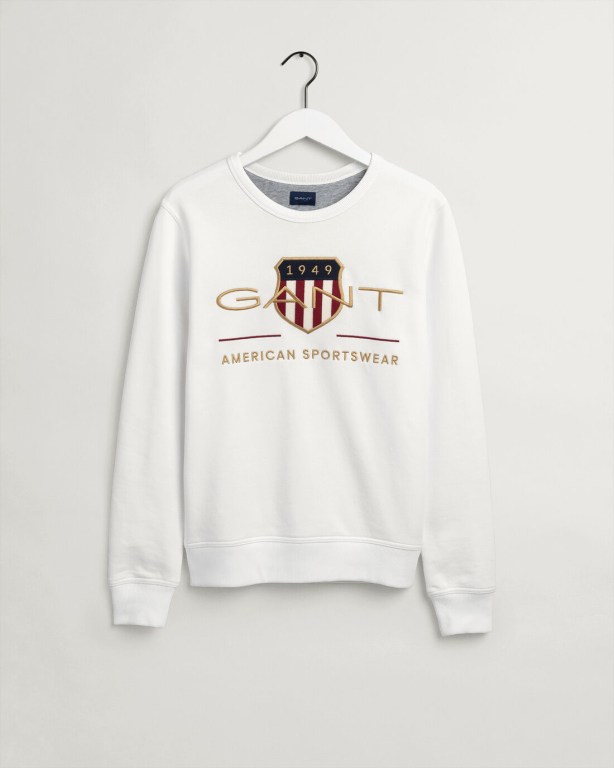 Gant Archive Shield Crew Neck Sweater Men's Sweatshirts White | DQ5AASpZBJF