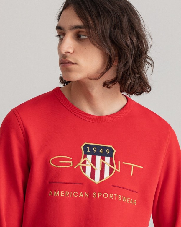 Gant Archive Shield Crew Neck Sweater Men's Sweatshirts Light Red | OIHD3roESef