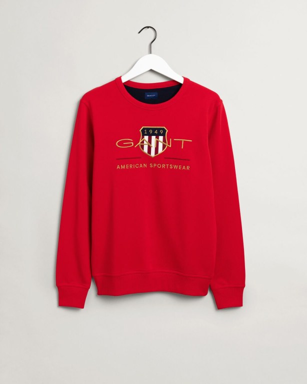 Gant Archive Shield Crew Neck Sweater Men's Sweatshirts Light Red | OIHD3roESef