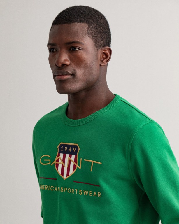 Gant Archive Shield Crew Neck Sweater Men's Sweatshirts Green | lJsmDluRqA2