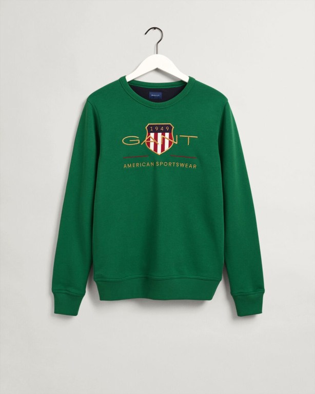 Gant Archive Shield Crew Neck Sweater Men's Sweatshirts Green | lJsmDluRqA2