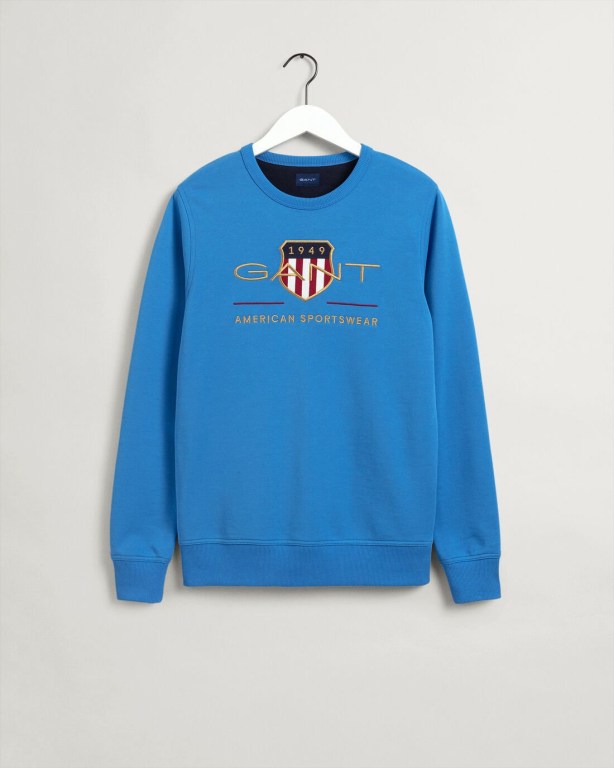 Gant Archive Shield Crew Neck Sweater Men's Sweatshirts Blue | u0grUfeqTz8