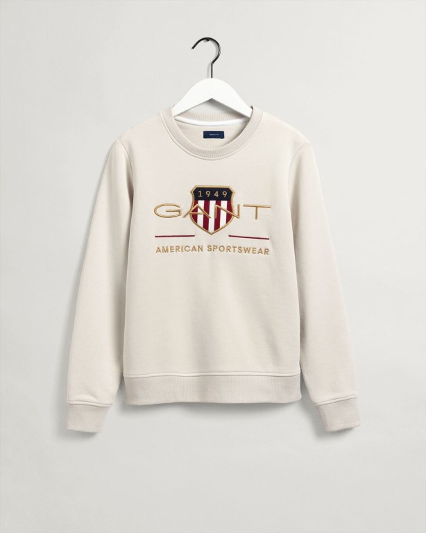 Gant Archive Shield Crew Neck Sweater Women's Sweatshirts White | NAXQgcZ60zu