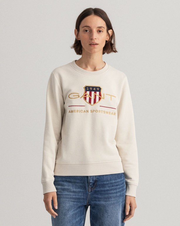 Gant Archive Shield Crew Neck Sweater Women\'s Sweatshirts White | NAXQgcZ60zu