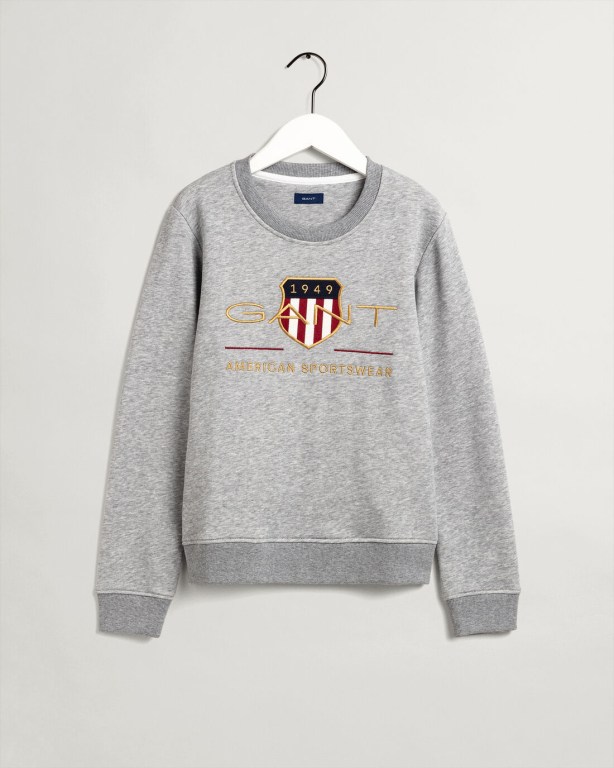 Gant Archive Shield Crew Neck Sweater Women's Sweatshirts Grey | j3KDxRm7zAJ