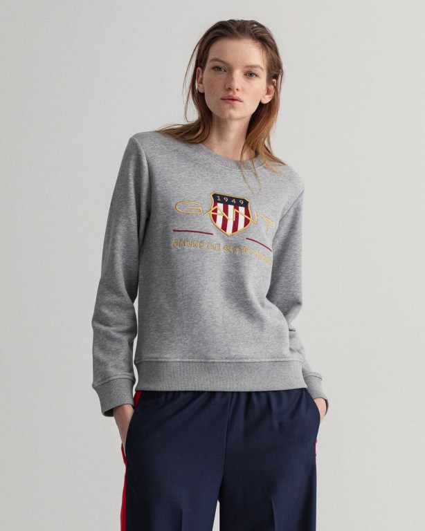 Gant Archive Shield Crew Neck Sweater Women\'s Sweatshirts Grey | j3KDxRm7zAJ