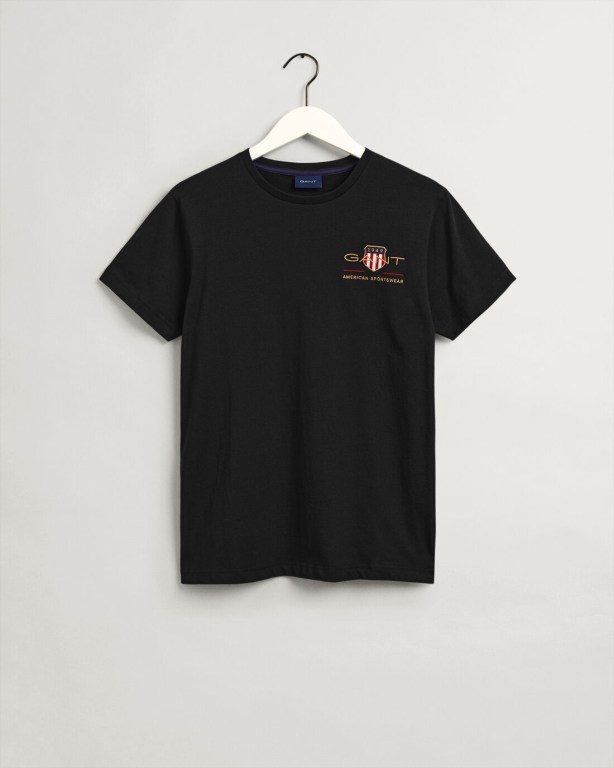 Gant Archive Shield Embroidery Men's T-shirts Black | 6DgHlJ7gimG