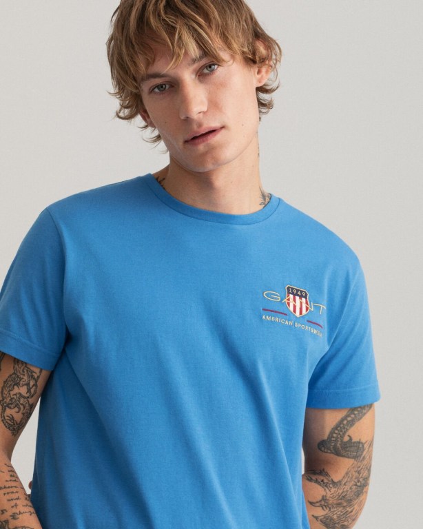 Gant Archive Shield Embroidery Men's T-shirts Blue | 8RN4UUYyvuO