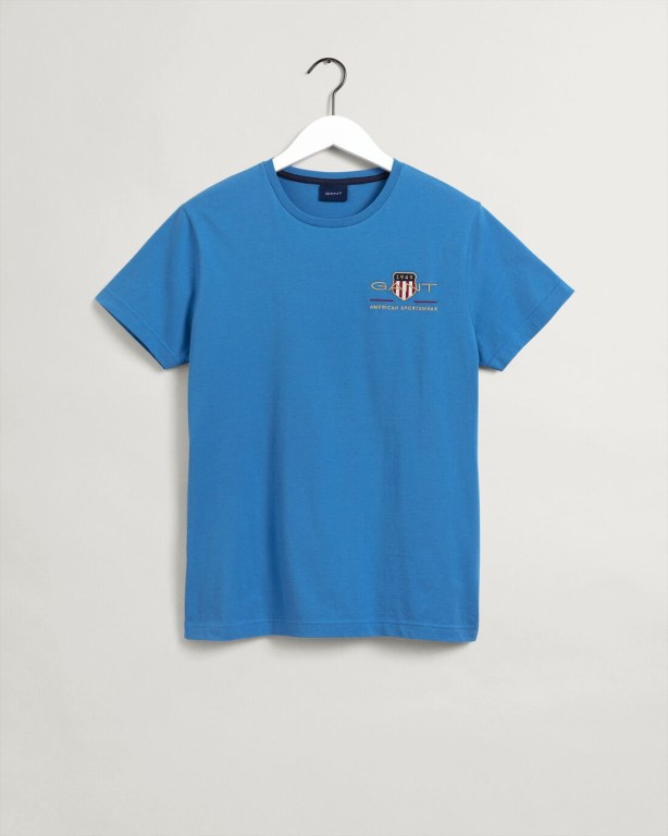 Gant Archive Shield Embroidery Men's T-shirts Blue | 8RN4UUYyvuO