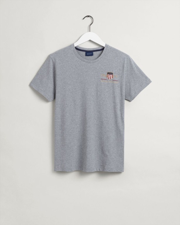 Gant Archive Shield Embroidery Men's T-shirts Grey | 9ZzNzShnH8e