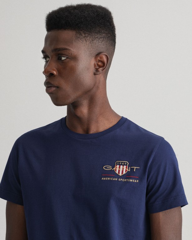 Gant Archive Shield Embroidery Men's T-shirts Blue | YATTHl5gKgU