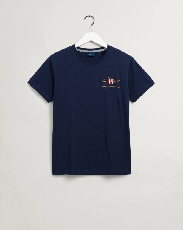 Gant Archive Shield Embroidery Men's T-shirts Blue | YATTHl5gKgU