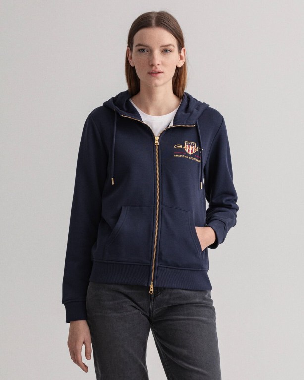 Gant Archive Shield Full-Zip Women's Hoodies Blue | 50kR9sOEZIN