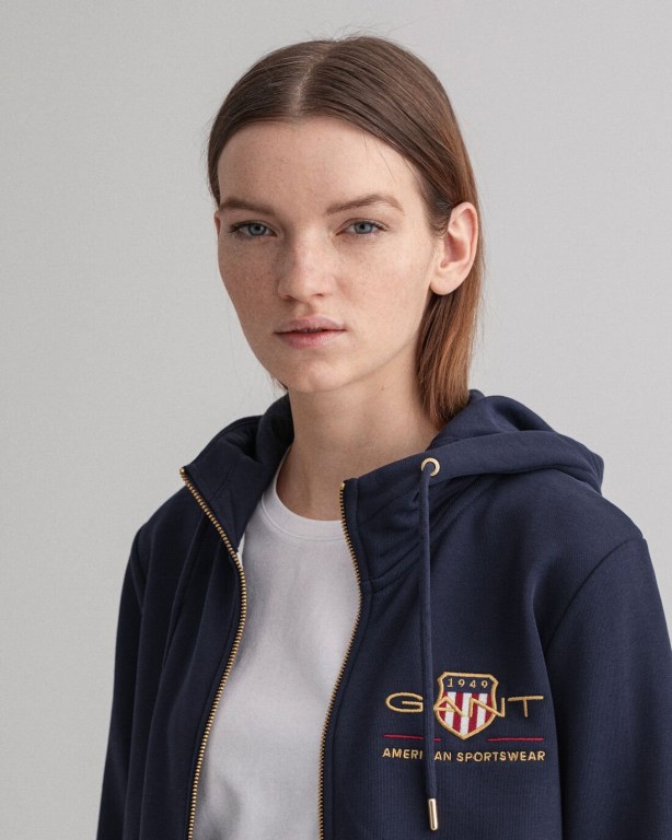 Gant Archive Shield Full-Zip Women's Hoodies Blue | 50kR9sOEZIN