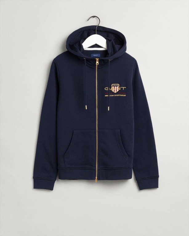 Gant Archive Shield Full-Zip Women's Hoodies Blue | 50kR9sOEZIN