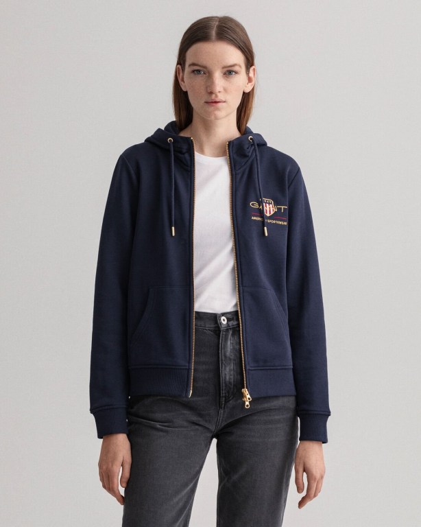 Gant Archive Shield Full-Zip Women\'s Hoodies Blue | 50kR9sOEZIN