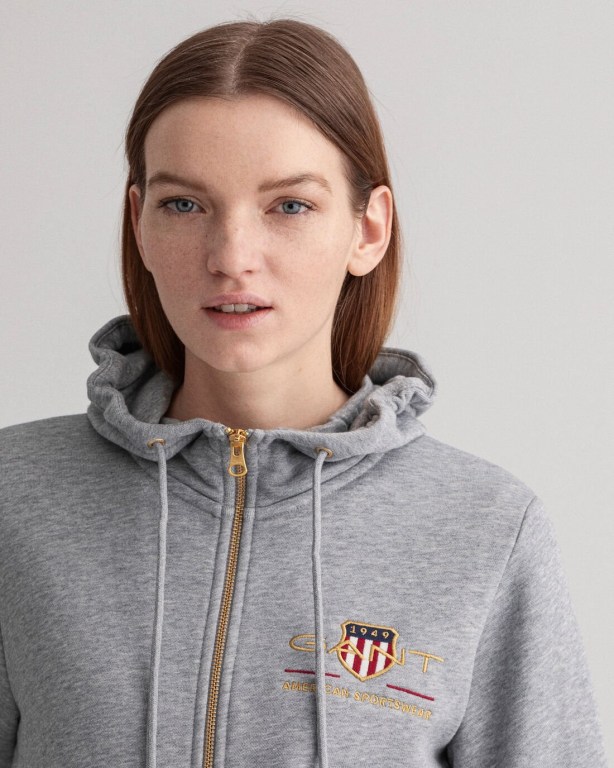 Gant Archive Shield Full-Zip Women's Hoodies Grey | jTL5nCFOMqz