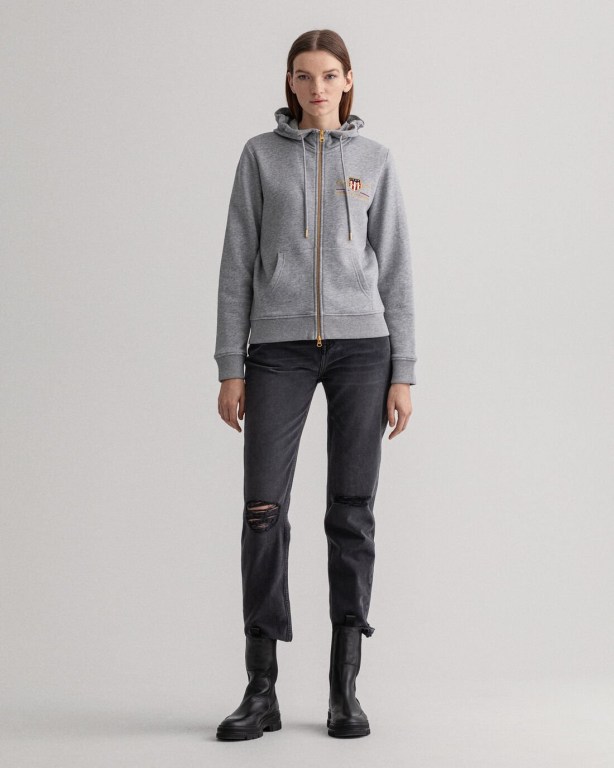 Gant Archive Shield Full-Zip Women's Hoodies Grey | jTL5nCFOMqz