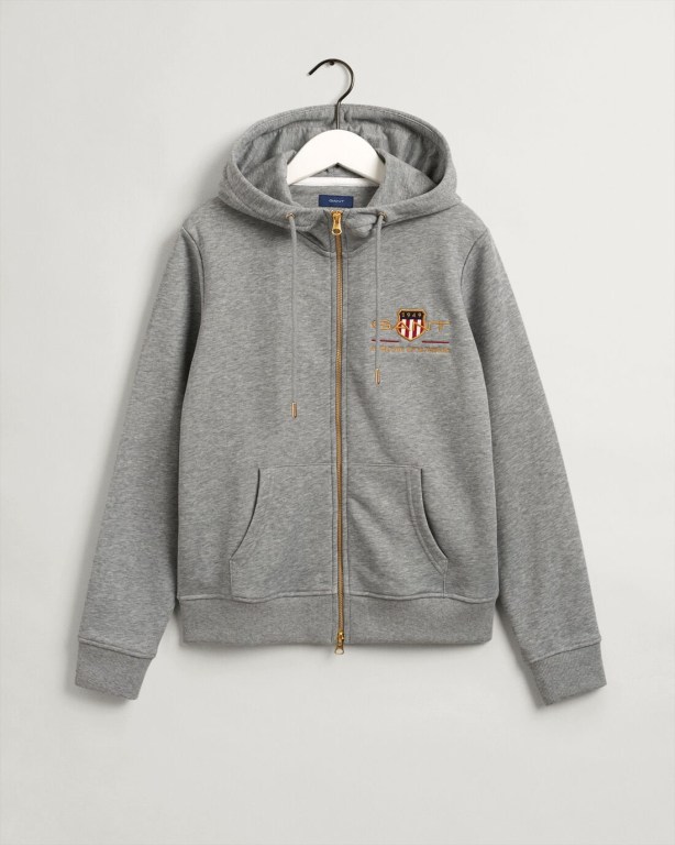 Gant Archive Shield Full-Zip Women's Hoodies Grey | jTL5nCFOMqz