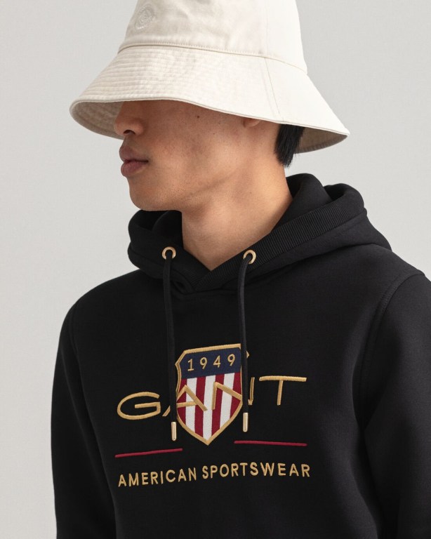 Gant Archive Shield Men's Hoodies Black | 7WdD2j1QNDm