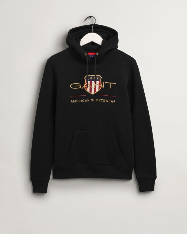 Gant Archive Shield Men's Hoodies Black | 7WdD2j1QNDm