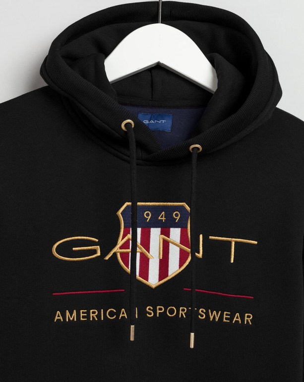 Gant Archive Shield Men's Hoodies Black | 7WdD2j1QNDm