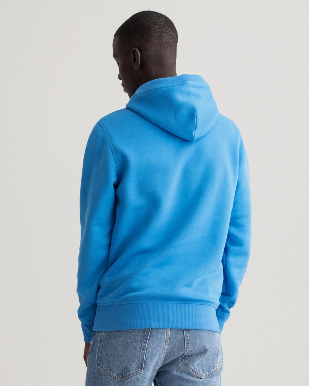 Gant Archive Shield Men's Hoodies Blue | S0wrgL3M4mi