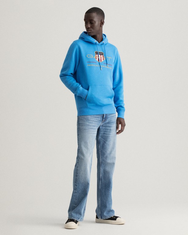 Gant Archive Shield Men's Hoodies Blue | S0wrgL3M4mi